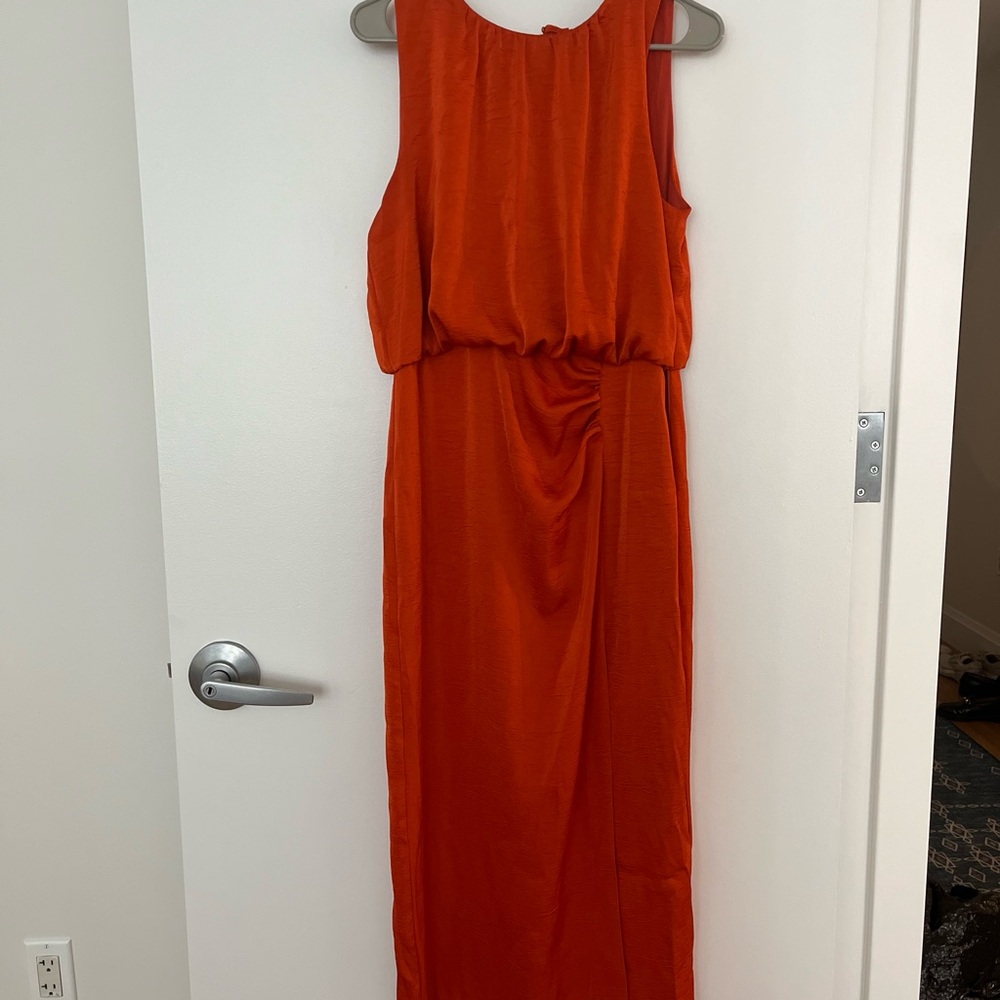 Zara Ruched Midi Dress - Orange
